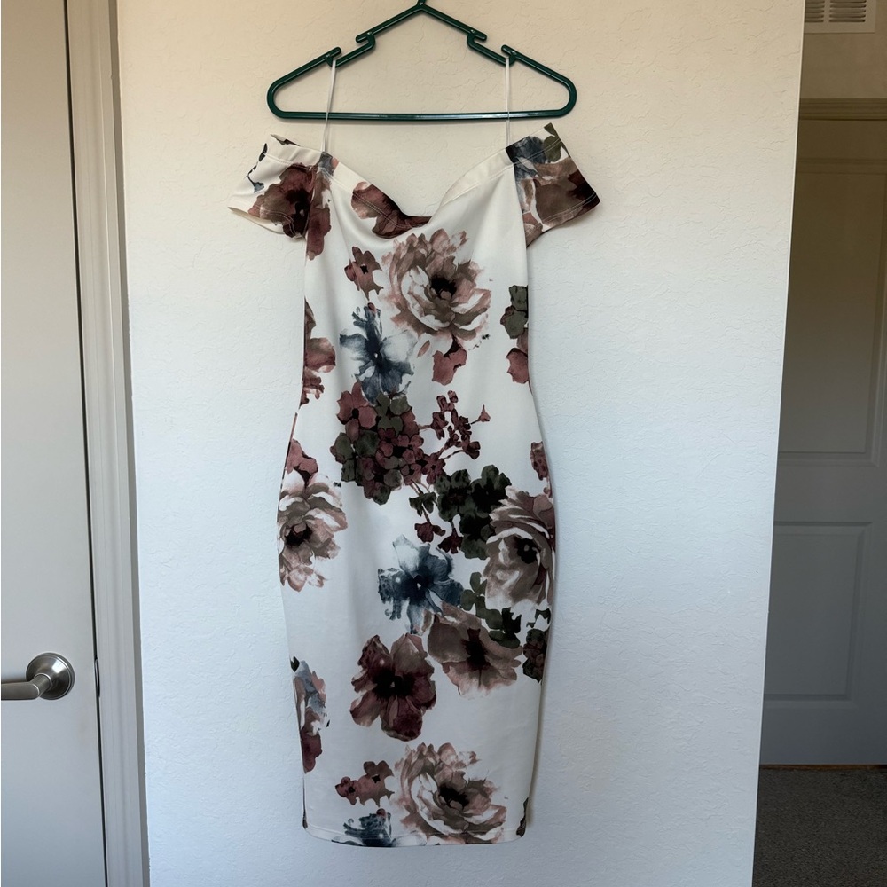 Windsor Floral Off-Shoulder Dress in White and Multicolor